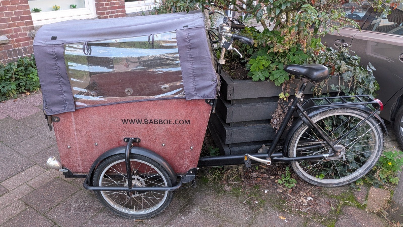 Babboe bakfiets met huif en zitjes, Ophalen, Gebruikt, Huif, 2 kinderen