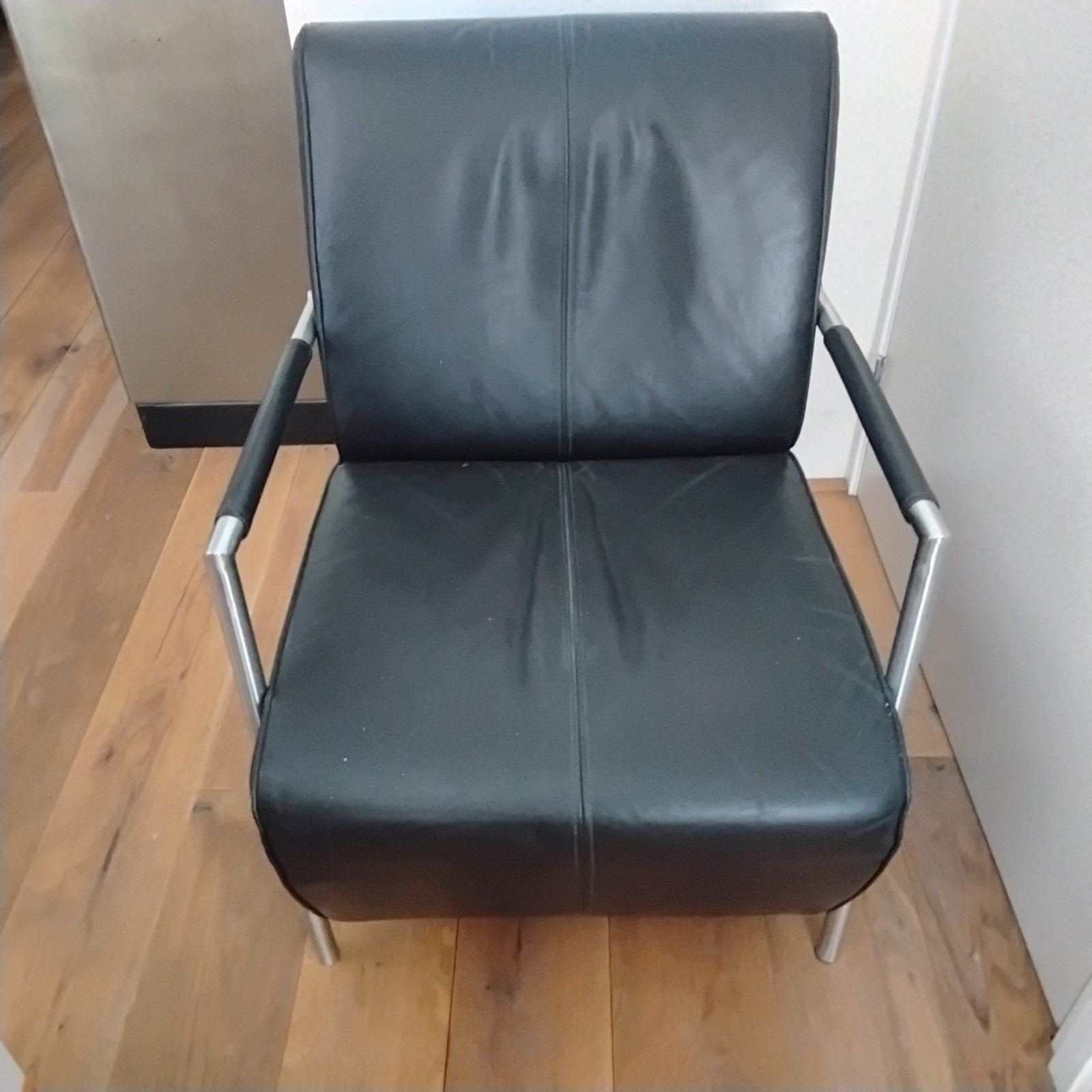 Zwart vintage leren stoelen- frame verchroomd jaren 80., Ophalen, Minder dan 75 cm, Henders & Hazel, Leer