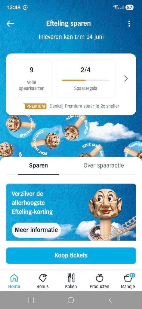 Efteling kortingskaart AH, Eén persoon, Kortingskaart