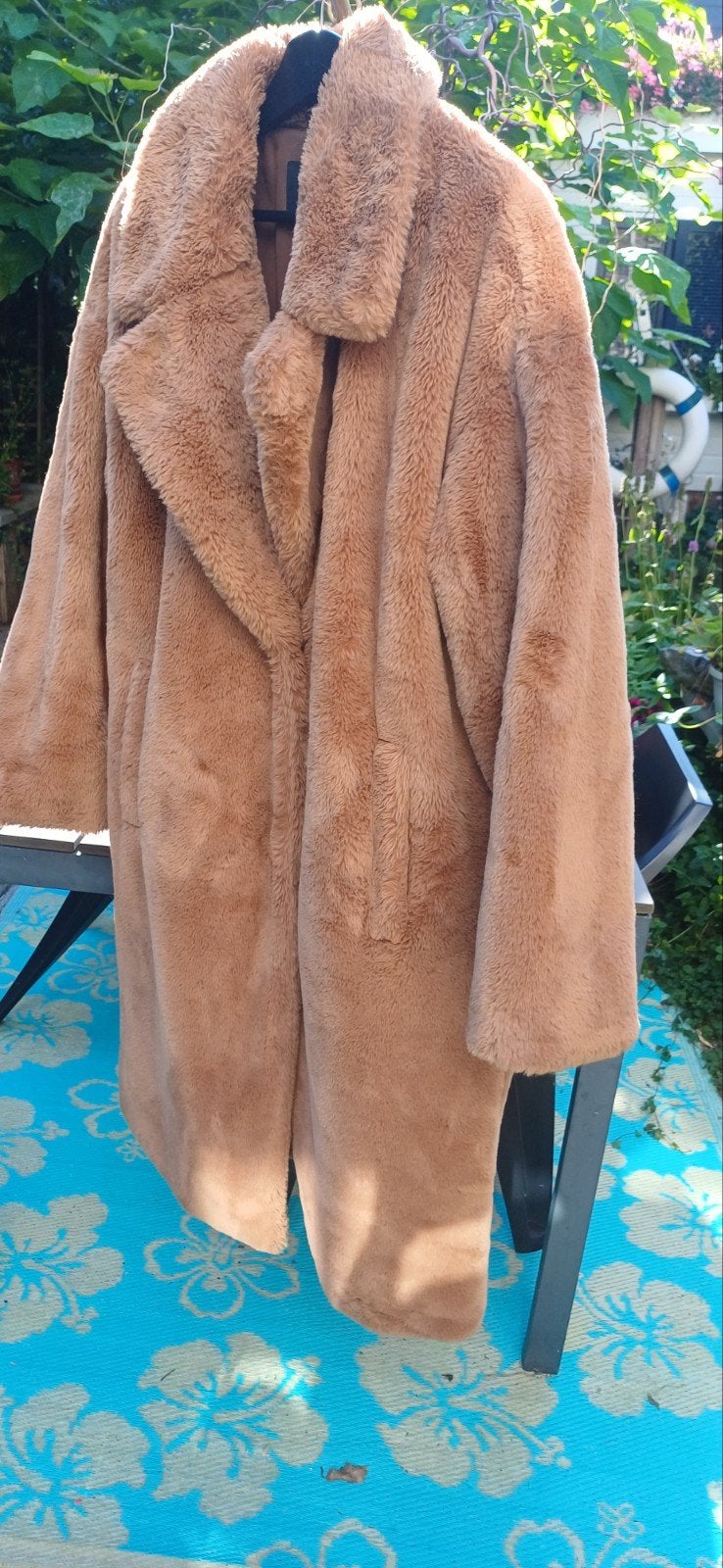 TOFFEEKLEURIGE FAKE FUR JAS MAAT L 40/42, Ophalen of Verzenden, Zo goed als nieuw, Maat 38/40 (M), Bruin