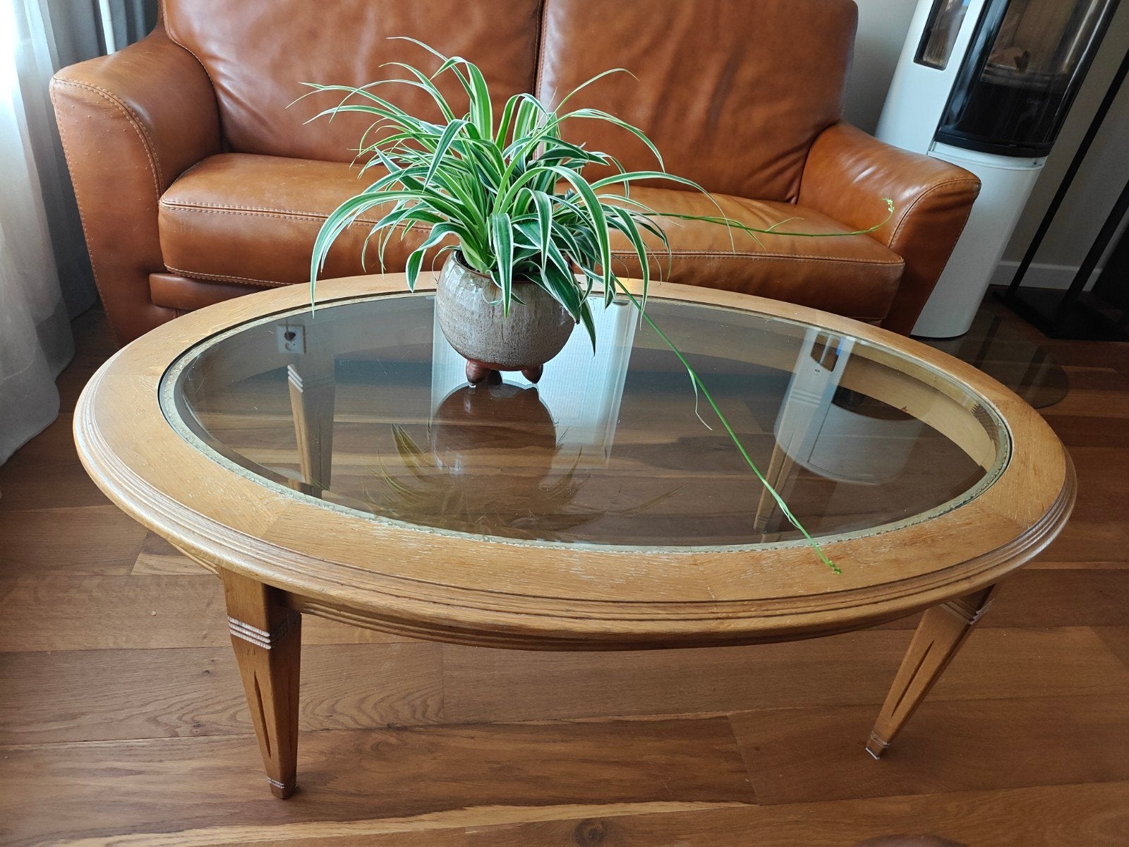 Salontafel met facet geslepen glasplaat, Huis en Inrichting, Ophalen, 100 tot 150 cm, 50 tot 100 cm, Glas