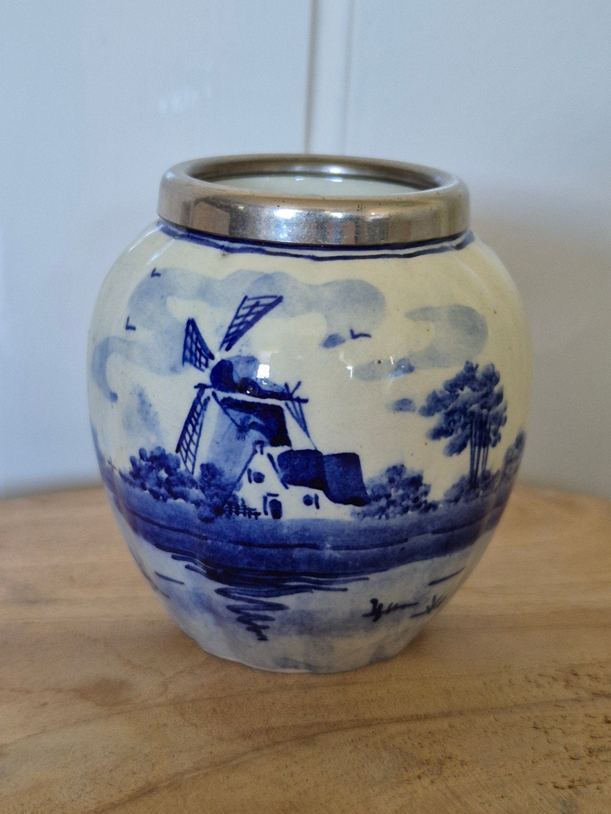 Delftsblauw lepelvaasje met molen, Ophalen of Verzenden