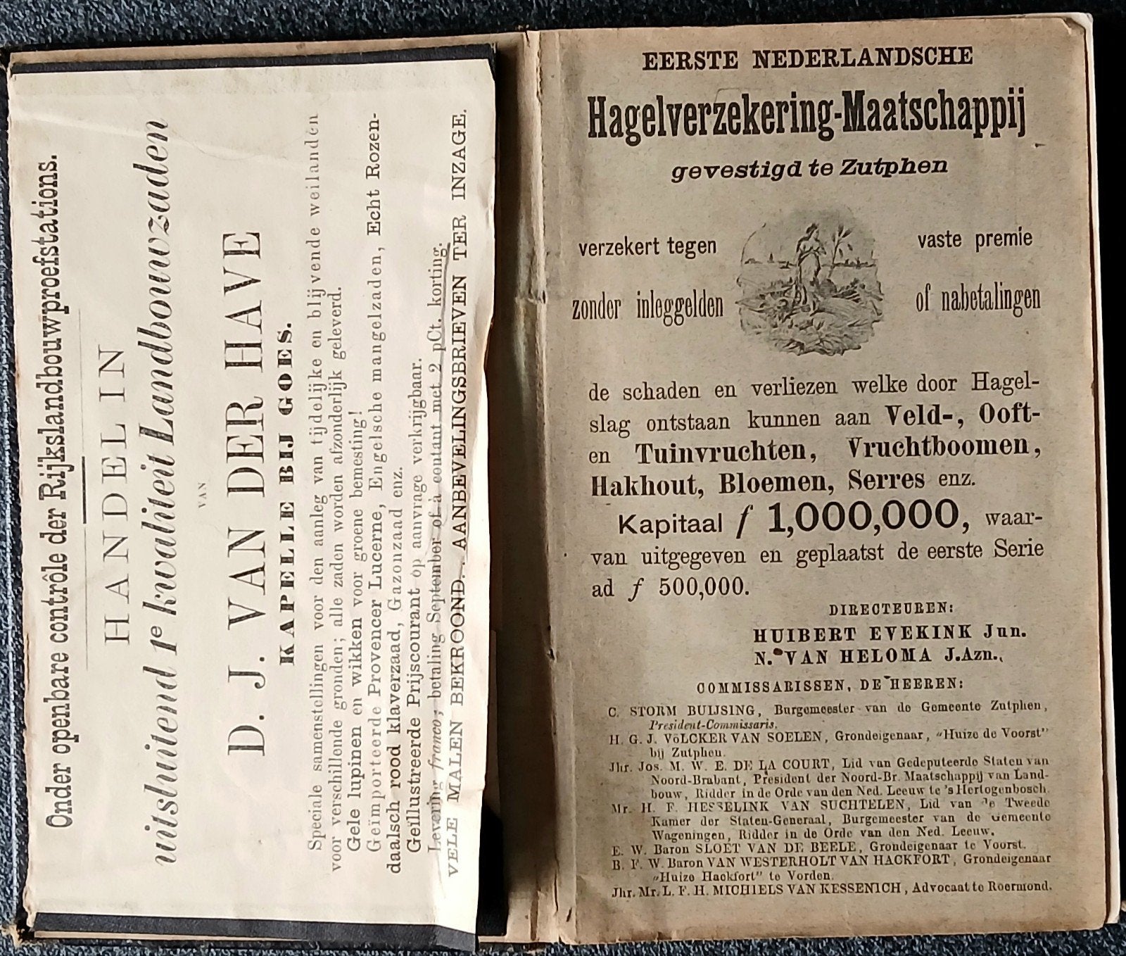 Zeldzame Oude Almanak: Hagelverzekering & Landbouwzaden, Ophalen of Verzenden, Voor 1920, Nederland, Krant