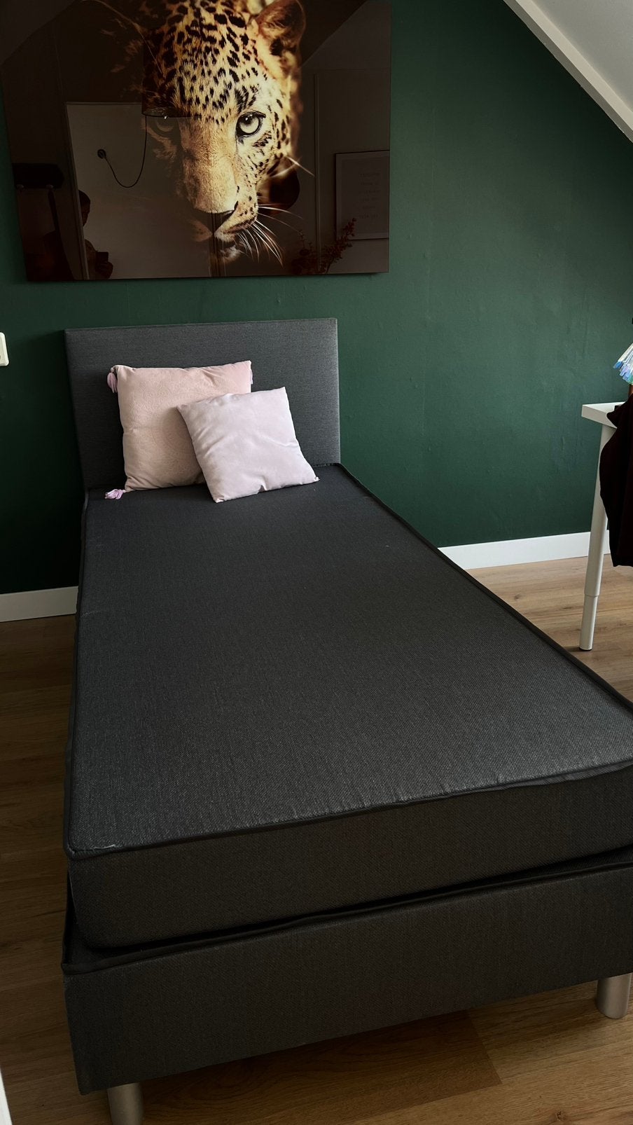 Zgan boxspring Alta 90x200, donker grijs, Ophalen, 90 cm, Eenpersoons, Zo goed als nieuw