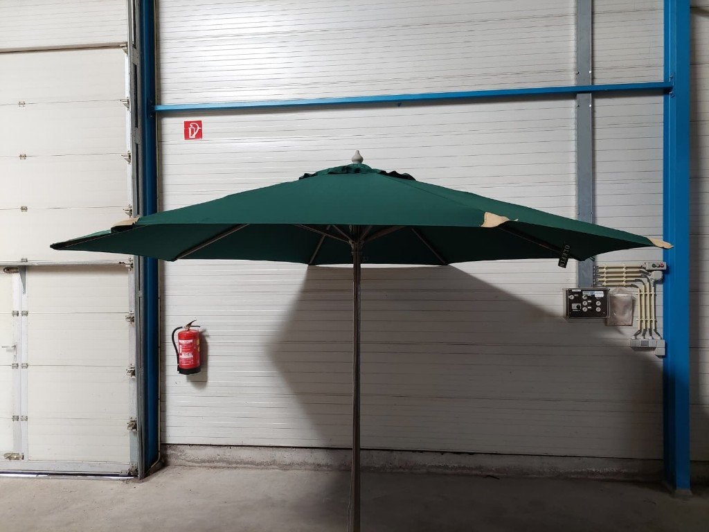 Grote luxe alu parasol 300 of 350 cm rond donker groen, Tuin en Terras, Ophalen, Nieuw, 3 tot 4 meter, Parasolhoes