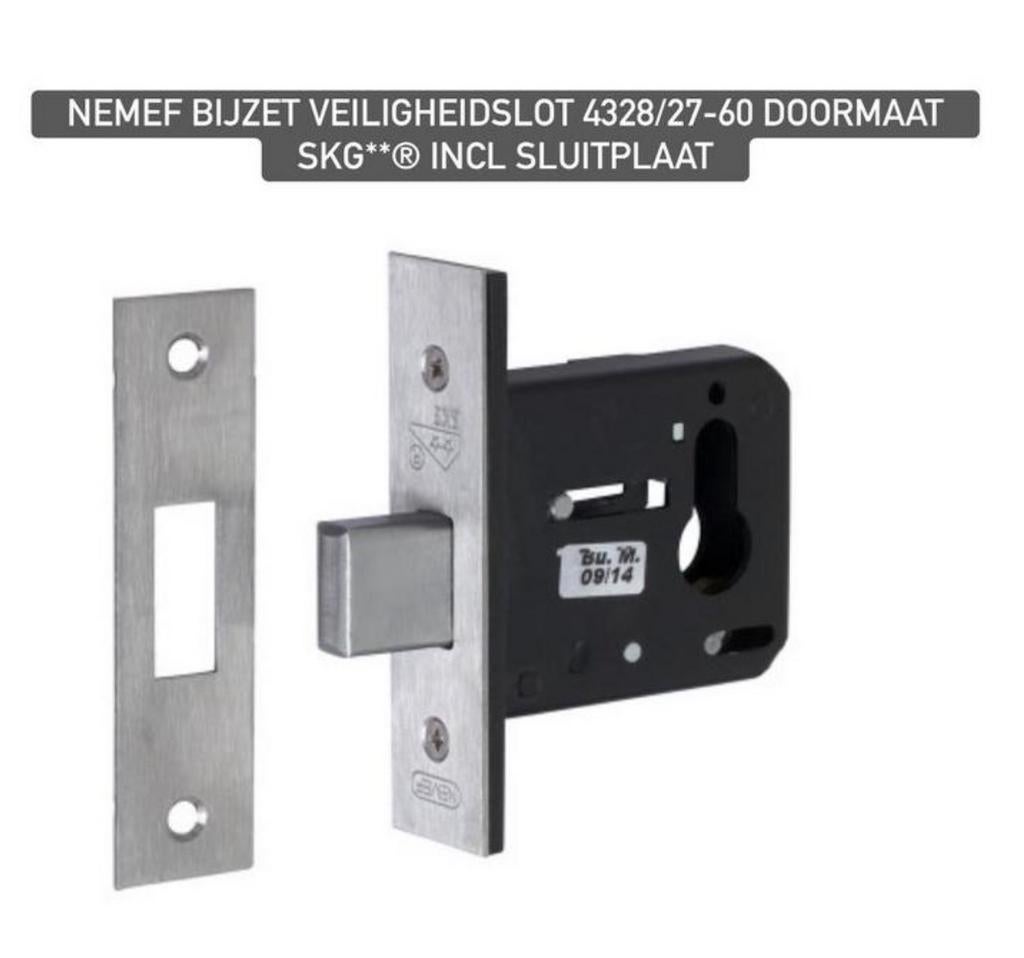 Nemef 4328/27-60 Bijzetslot SKG** Incl. Sluitplaat Nieuw, Doe-het-zelf en Verbouw, Hang- en Sluitwerk, Ophalen of Verzenden, Nieuw