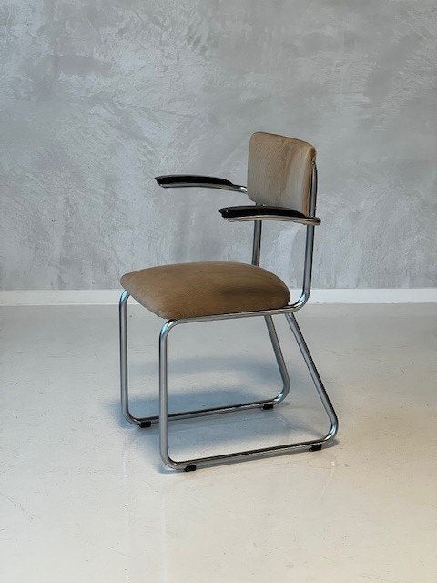 Ahrend de Cirkel eetkamerstoel vintage sledestoel beige, Gebruikt, Bruin, ., Overige materialen