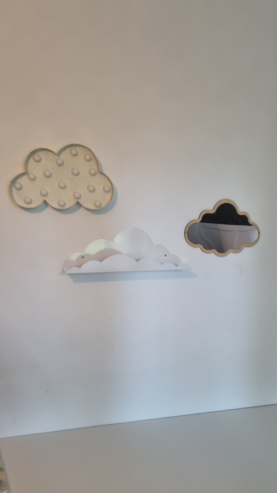 Wolken set: lamp, plankje en spiegel, Gebruikt, Overige merken, Ophalen of Verzenden, Wit