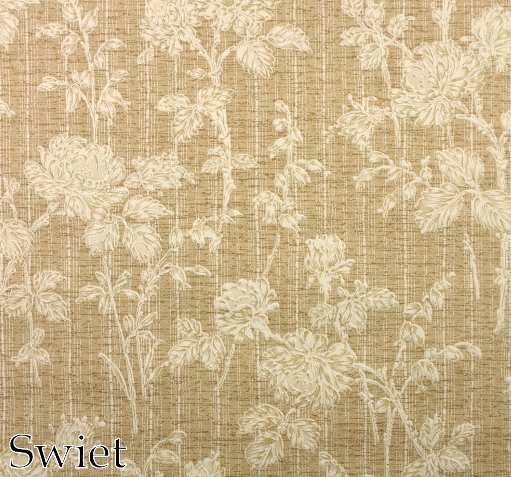 5693 Romantisch bloemenbehang in beige en crème met swiet, Ophalen of Verzenden, Minder dan 10 m², Beige