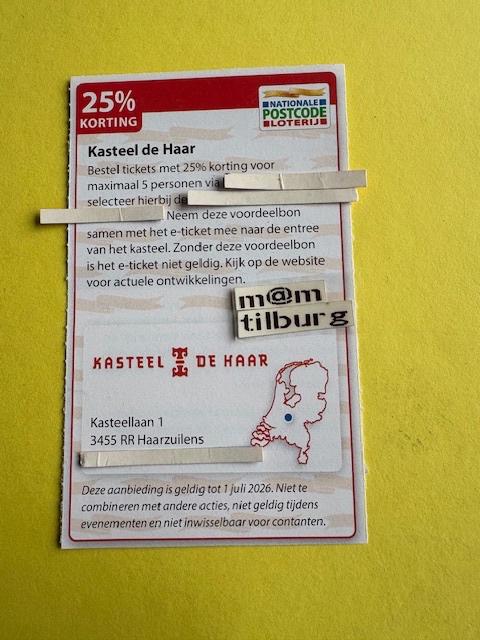 Kasteel de Haar 25% korting, Tickets en Kaartjes, Drie personen of meer, Kortingsbon, Overige typen