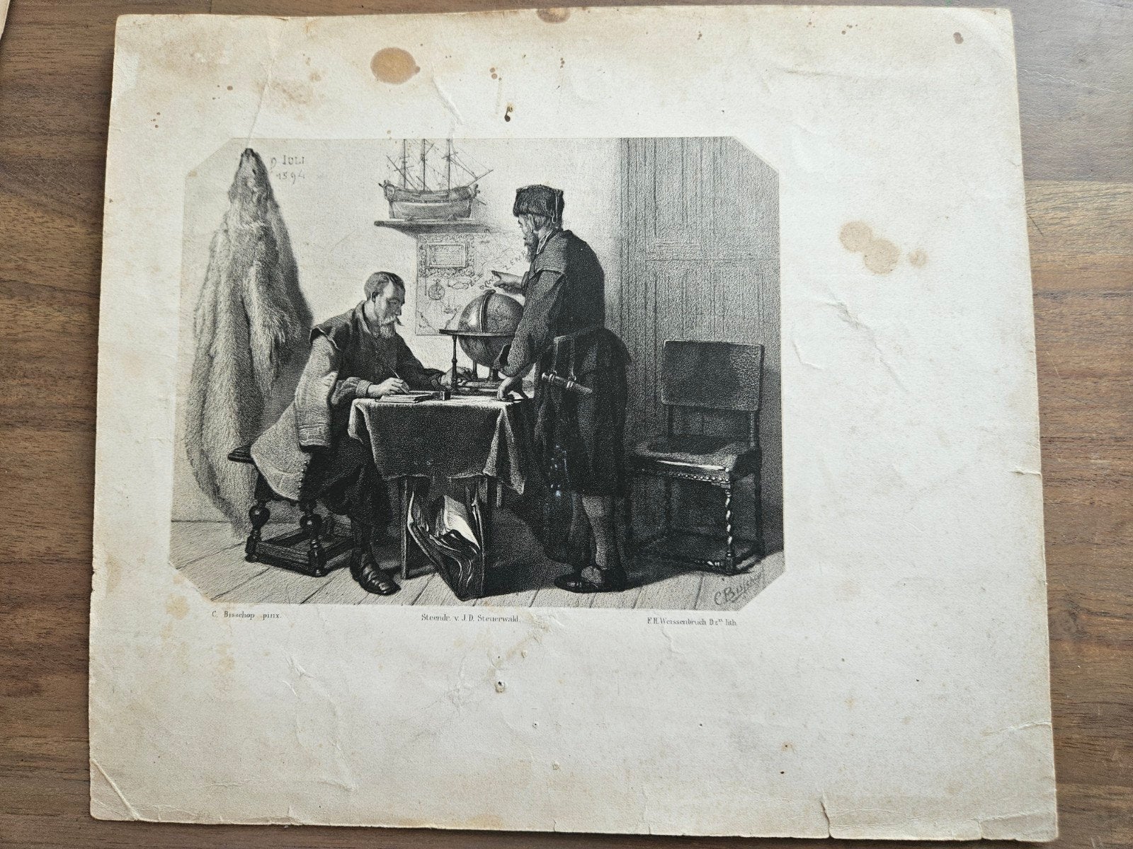 Reproductielitho van Antieke Gravure, Antiek en Kunst, Dagelijks leven, 1800 - 1899, 19 cm, Gesigneerd