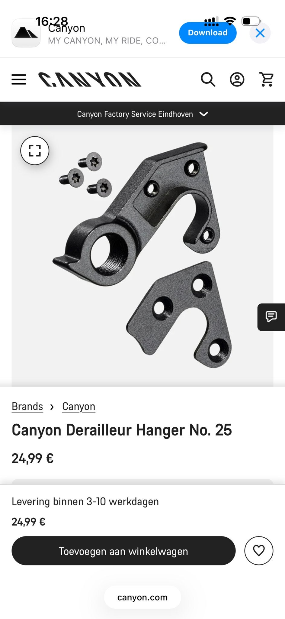 Canyon Derailleur Hanger No. 25, Nieuw, Ophalen of Verzenden, Derailleur of Ketting, Aluminium