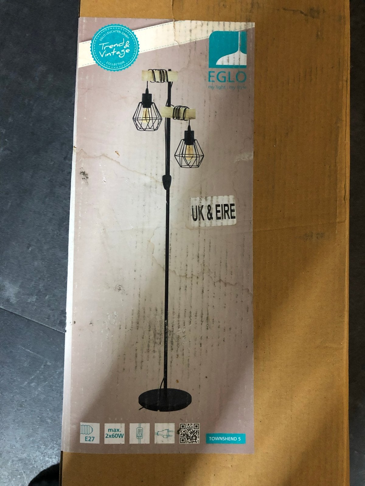 Nieuwe EGLO Townshend5 Vloerlamp -Vintage Industrieel Design, Nieuw, 150 tot 200 cm, Hout, E27 (groot)