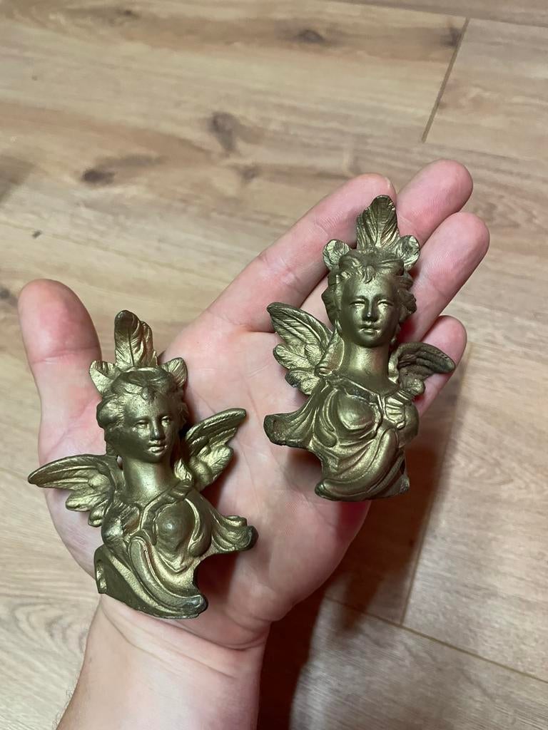 2 antiek metalen engelen engel frans ?, Ophalen of Verzenden