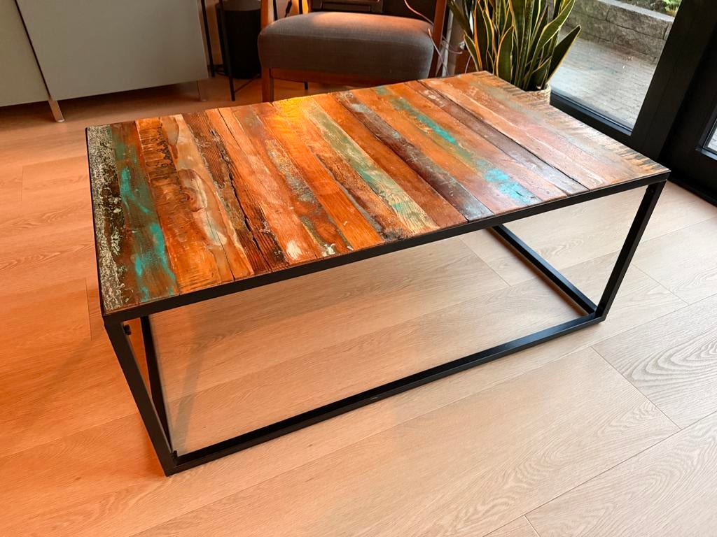 Salontafel van gerecycled hout - 100x60cm, Ophalen, Gebruikt, 100 tot 150 cm, 50 tot 100 cm