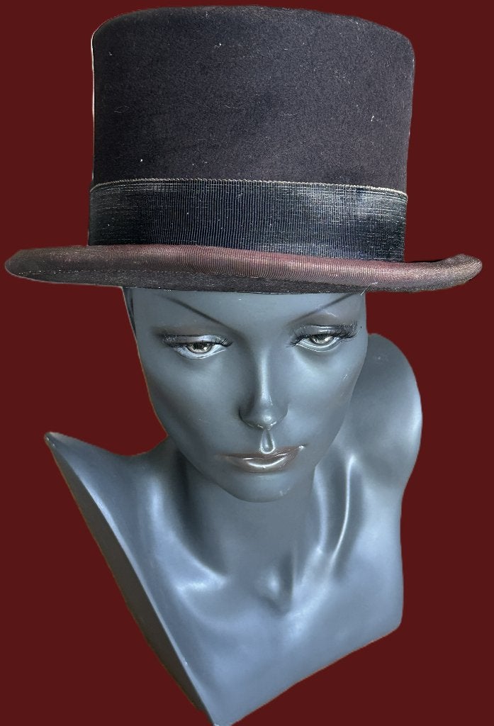 Prachtige oude bruine hoge hoed zeer geschikt voor steampunk, Ophalen, Hoed, Chapelier, 57 cm (M, 7⅛ inch) of minder