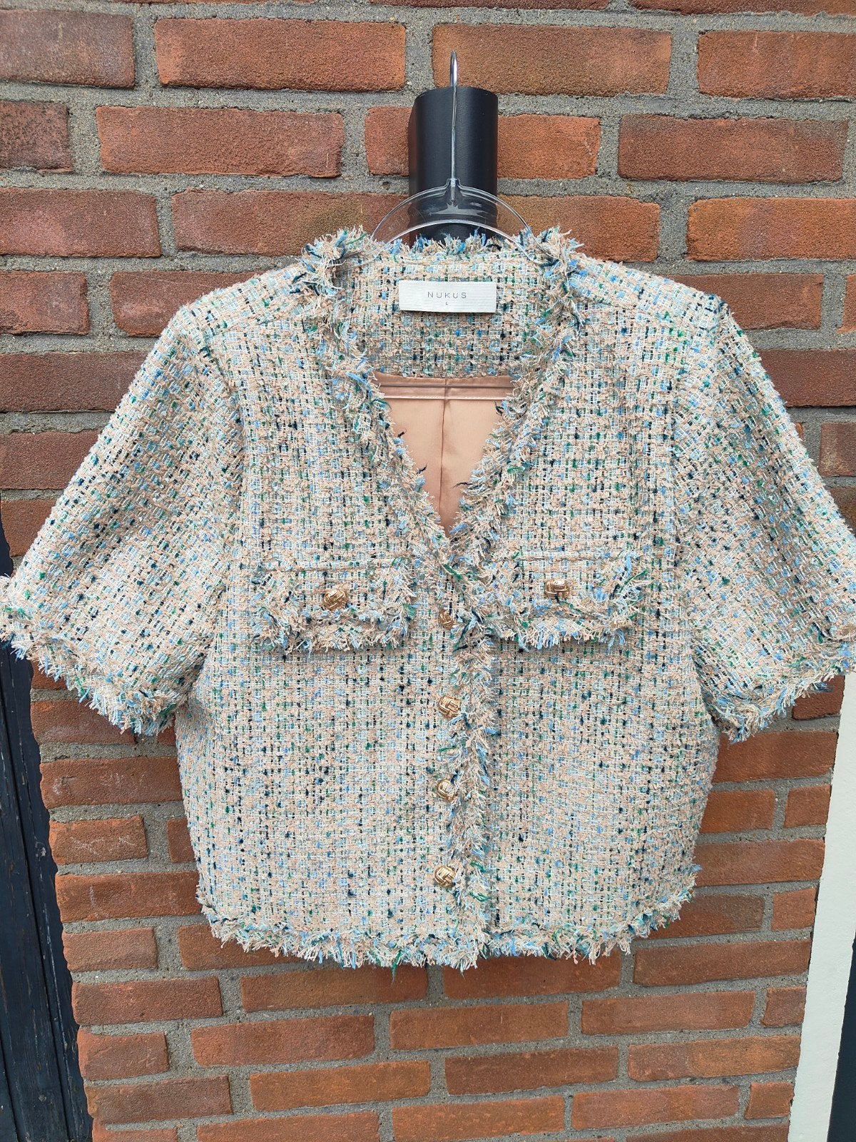 Nukus bouclė jasje L/40, Beige, Maat 42/44 (L), Ophalen of Verzenden, Zo goed als nieuw