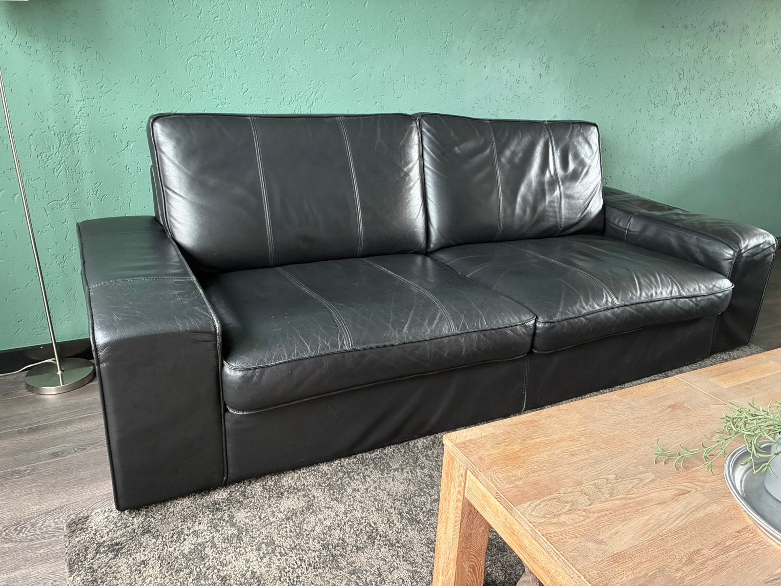 Gratis af te halen! Ikea KIVIK 3-zits bank zwart leer, Huis en Inrichting, Ophalen, Gebruikt, Driepersoons, Rechte bank
