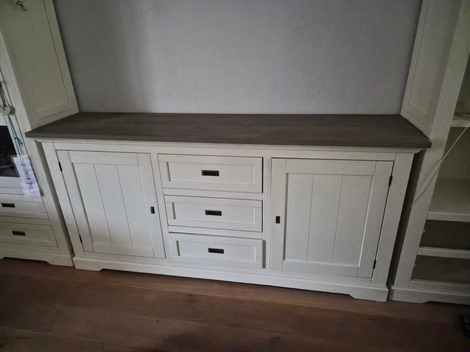 Buffetkast/dressoir wit met houten blad, Huis en Inrichting, Ophalen, Gebruikt, Met lade(s), 150 tot 200 cm