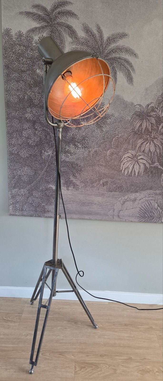 Industriële Vloerlamp met Statief - Vintage Stijl, Ophalen, E27 (groot), Zo goed als nieuw, Metaal