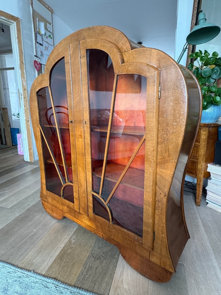 Prachtige Art Deco "Sunrise" Vitrinekast – Jaren 30, Ophalen