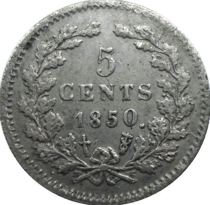 Nederland 5 cent 1850 (hoge 0, zilver), Koning Willem III, Zilver, Ophalen of Verzenden, Losse munt
