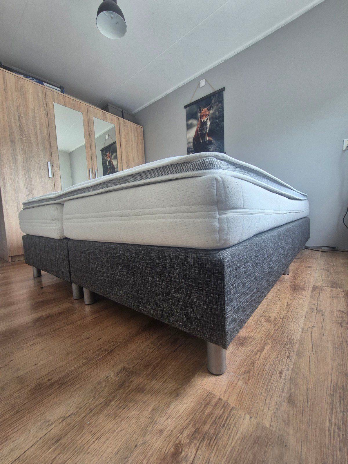 boxpring grijs 160x200, Huis en Inrichting, Ophalen, Gebruikt, Tweepersoons, 200 cm