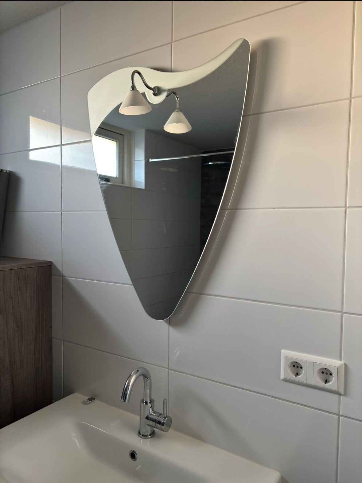 Unieke spiegel met verlichting voor badkamer/hal, 100 tot 150 cm, Ophalen of Verzenden, Zo goed als nieuw, Overige vormen