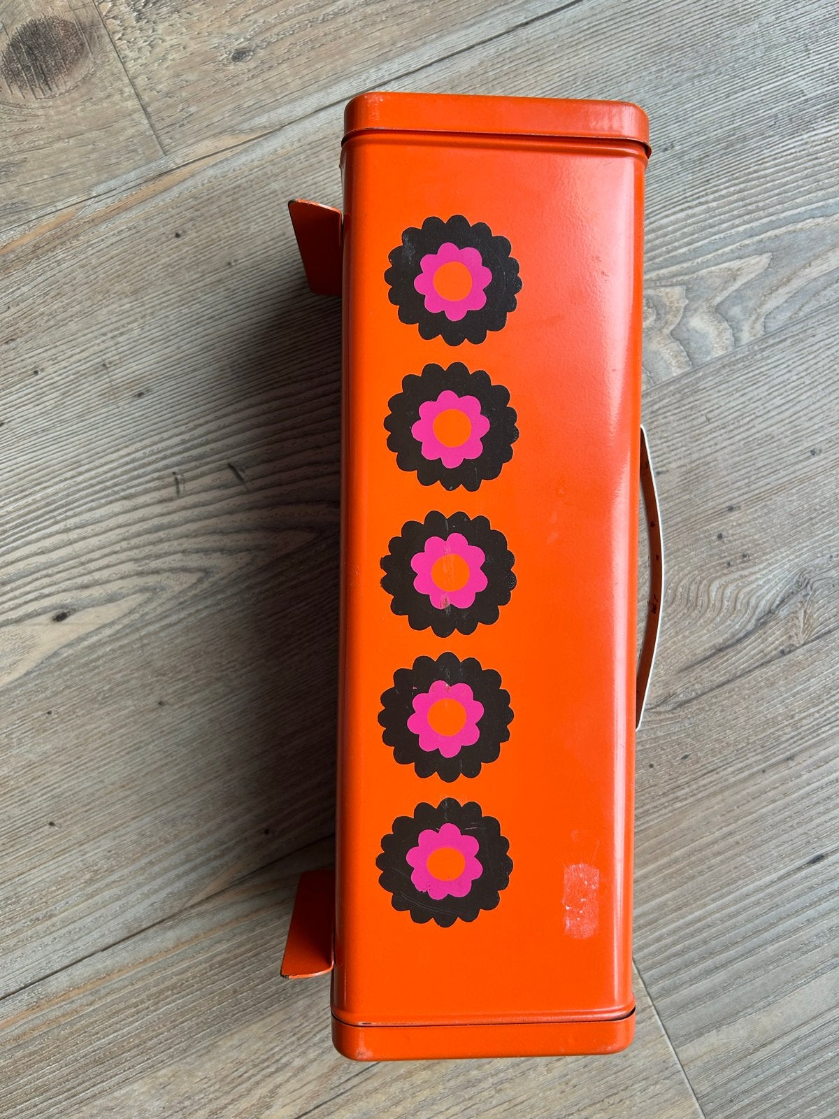 Vintage Brabantia Broodtrommel Oranje met Bloemen, Ophalen