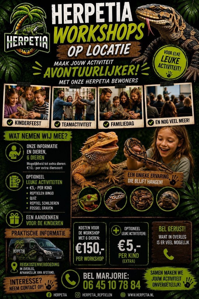 Herpetia op Locatie – Reptielen Workshop & Kinderfeestjes!, Dieren en Toebehoren, Ophalen, Nieuw, Overige typen