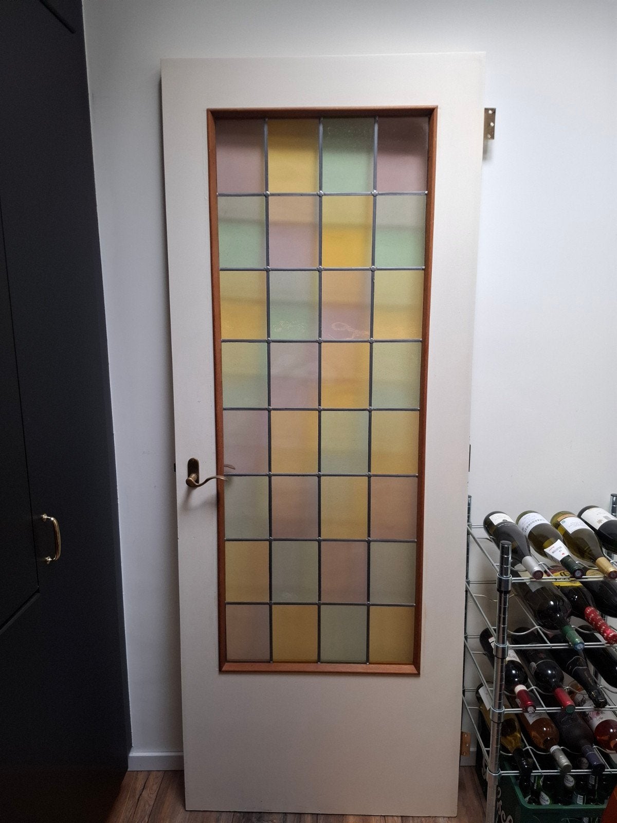 Houten deur met glas in lood (206,5x79,5 cm), Ophalen, Gebruikt, Minder dan 80 cm, Binnendeur