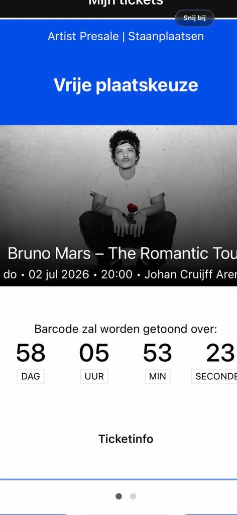 Bruno mars staanplaatsen ruilen??, Tickets en Kaartjes, Concerten | Overige, Twee personen, Juli