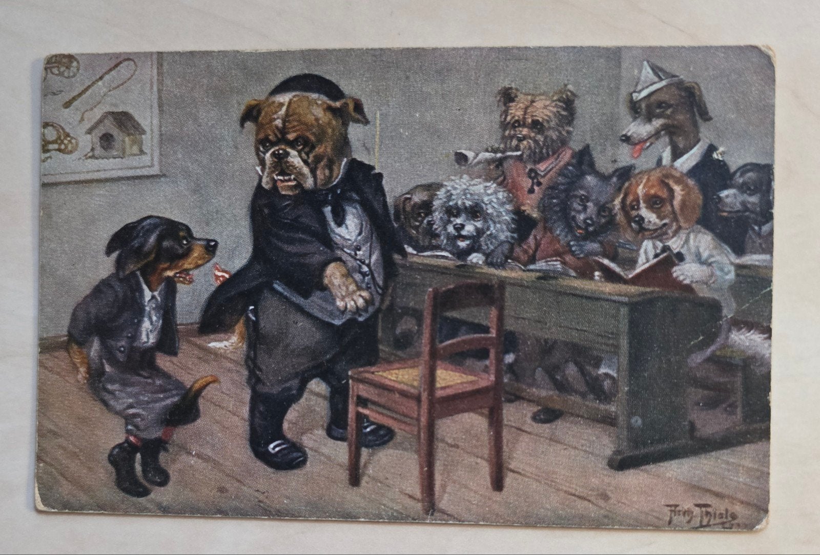 154) ANSICHTKAART ARTHUR THIELE ANTROPOMORFE HONDEN, Verzamelen, Verzenden, 1920 tot 1940, Gelopen, Hond of Kat