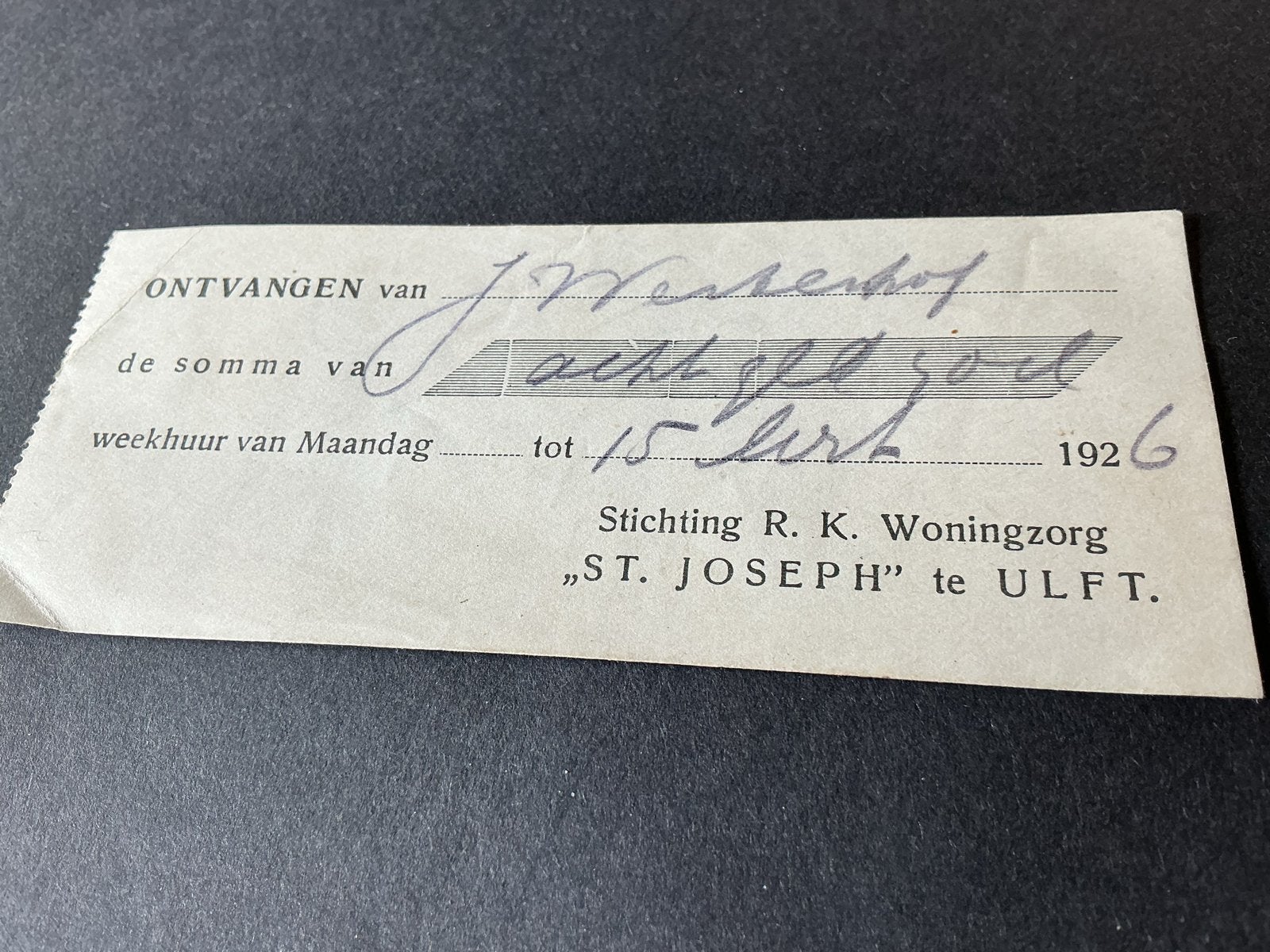 Ulft Oude Kwitantie  R.K. Woningzorg "ST. JOSEPH" 1926, Verzenden