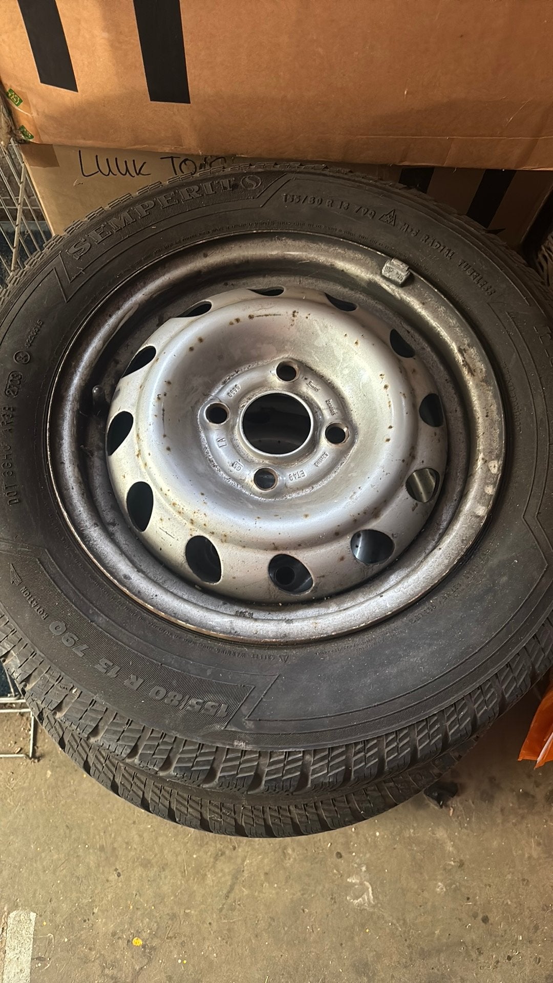 Auto banden stalen velgen 155/80 r 13 790 set 4 stuks, Ophalen, Semperit, Info@laan.nl, Gebruikt