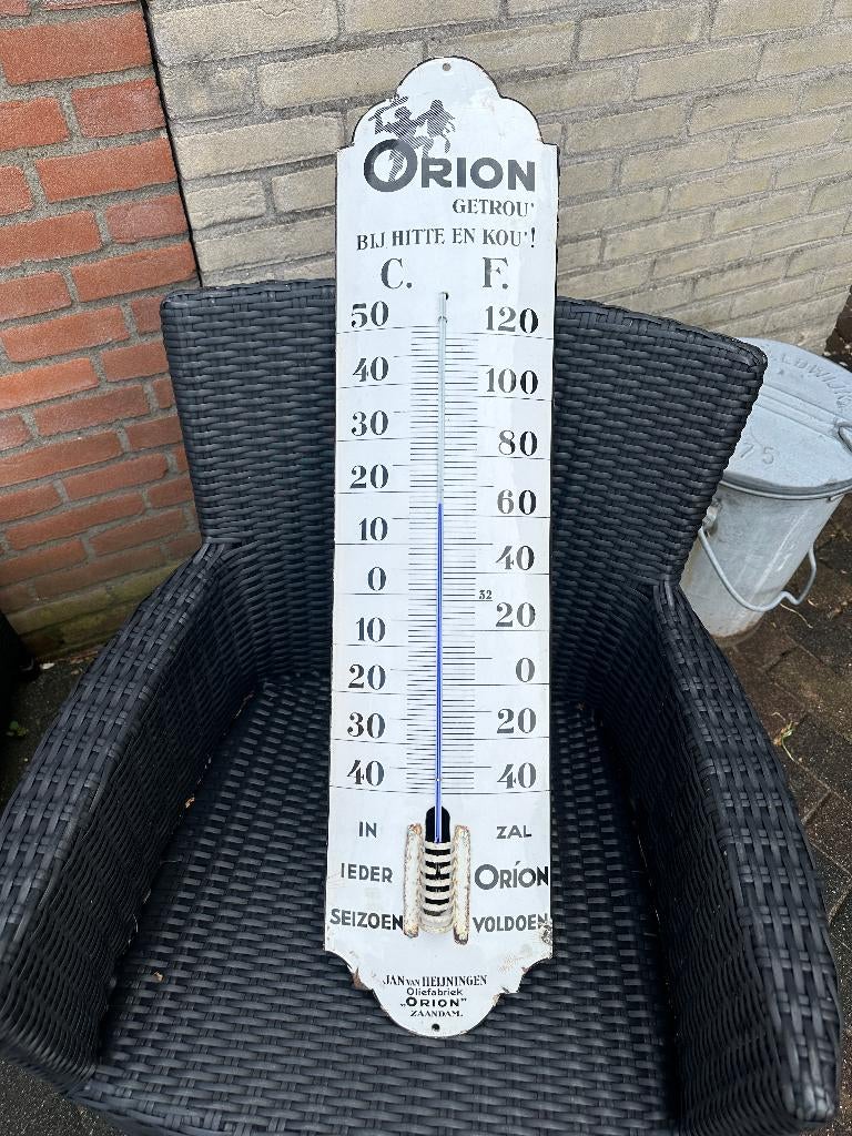Fraaie emaille ORION thermometer. Oliefabriek Zaandam., Ophalen of Verzenden, Gebruikt, Overige typen