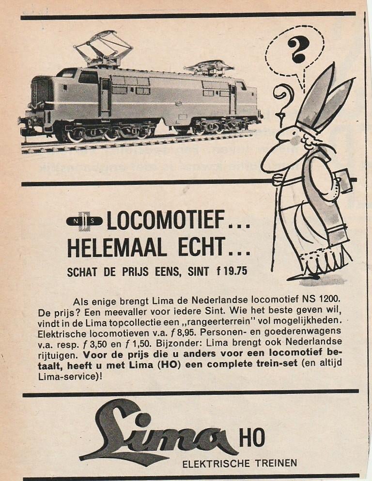 Retro reclame 1964 Lima modeltrein NS 1200 lok, Verzenden, Overige typen