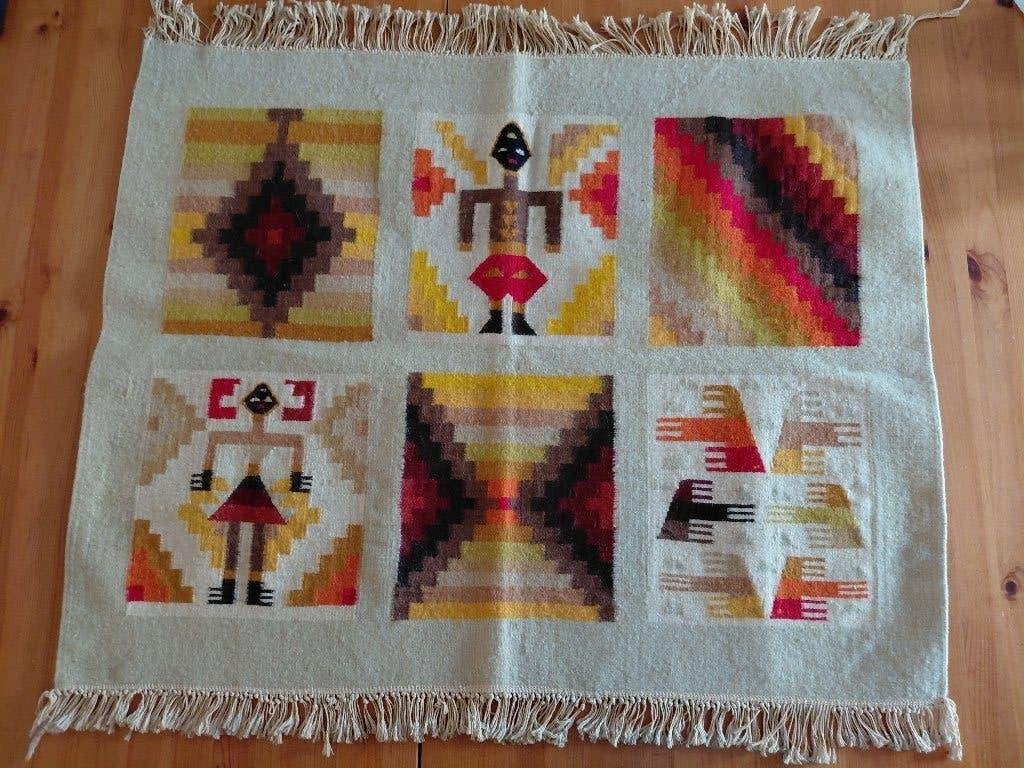 Vintage Tunesisch wollen wandkleed / mid-century volkskunst, Huis en Inrichting, Ophalen, Boho, Meerkleurig, Nieuw