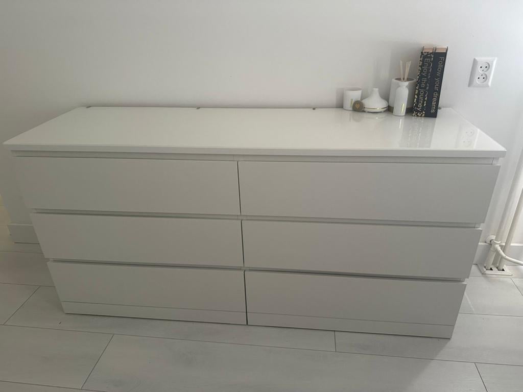 IKEA MALM ladekast met glasplaat, wit, 160x78 cm, Ophalen, Gebruikt, 5 laden of meer, 150 tot 200 cm