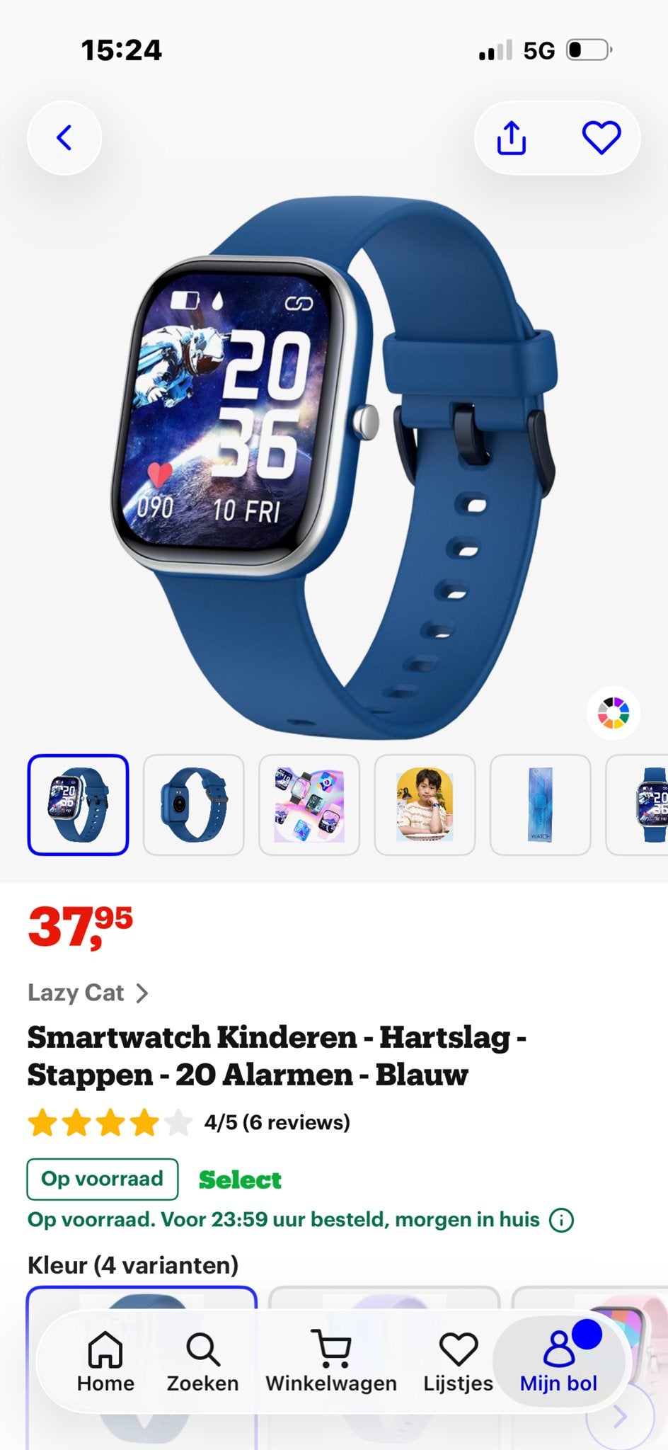 Smartwatch Kinderen/Tieners - Hartslag & Stappenteller - Bla, Hartslag, Blauw, Ophalen of Verzenden, Zo goed als nieuw
