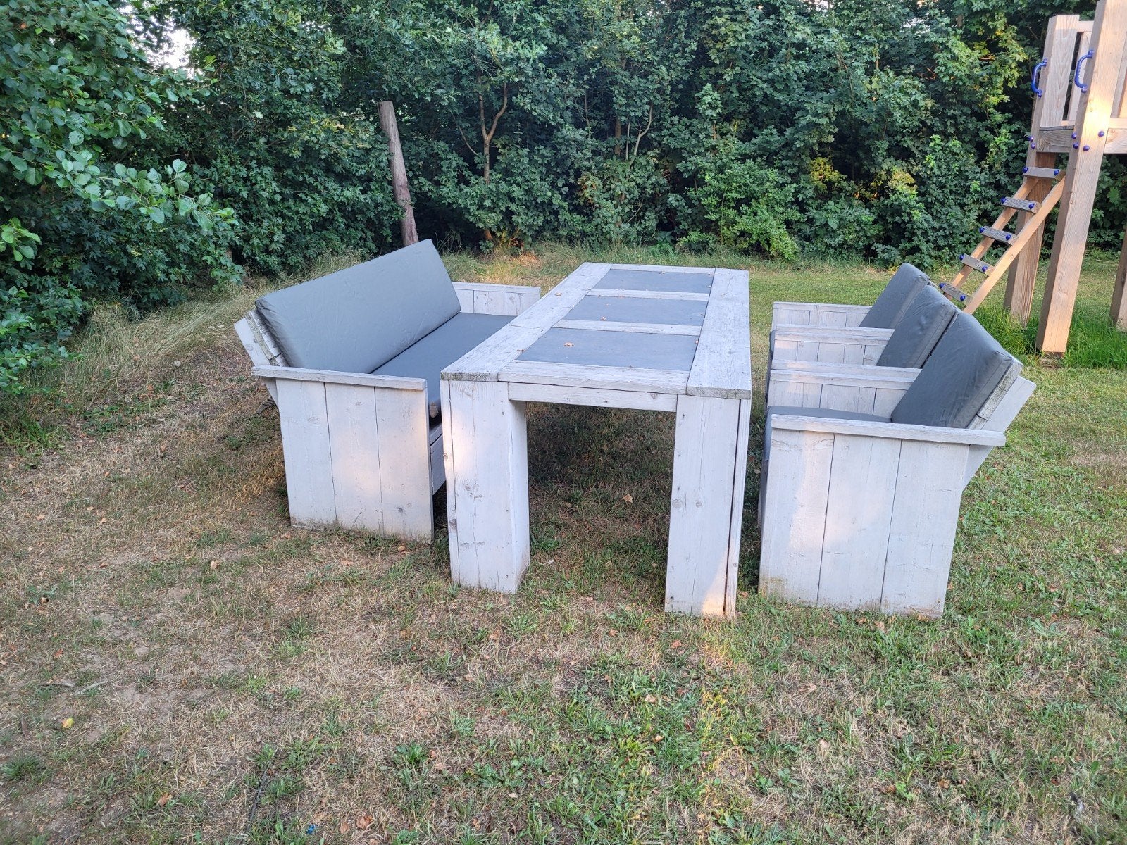 Tuinmeubel set van steigerhout, Tuin en Terras, Tuinsets en Loungesets, Gebruikt, Tuinset, Steigerhout, 6 zitplaatsen, Bank, Ophalen