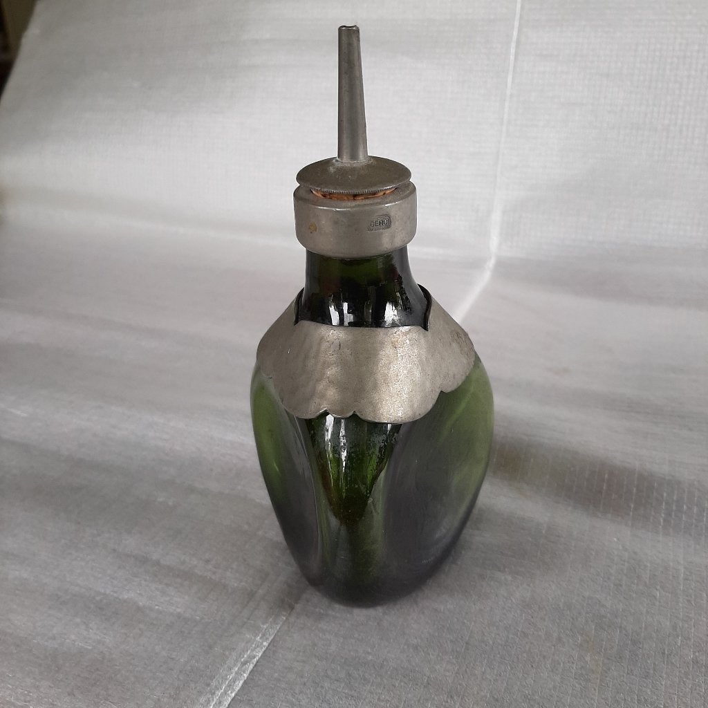 Art Deco groen glazen elixerflesje / karafje, Gero tin, Ophalen