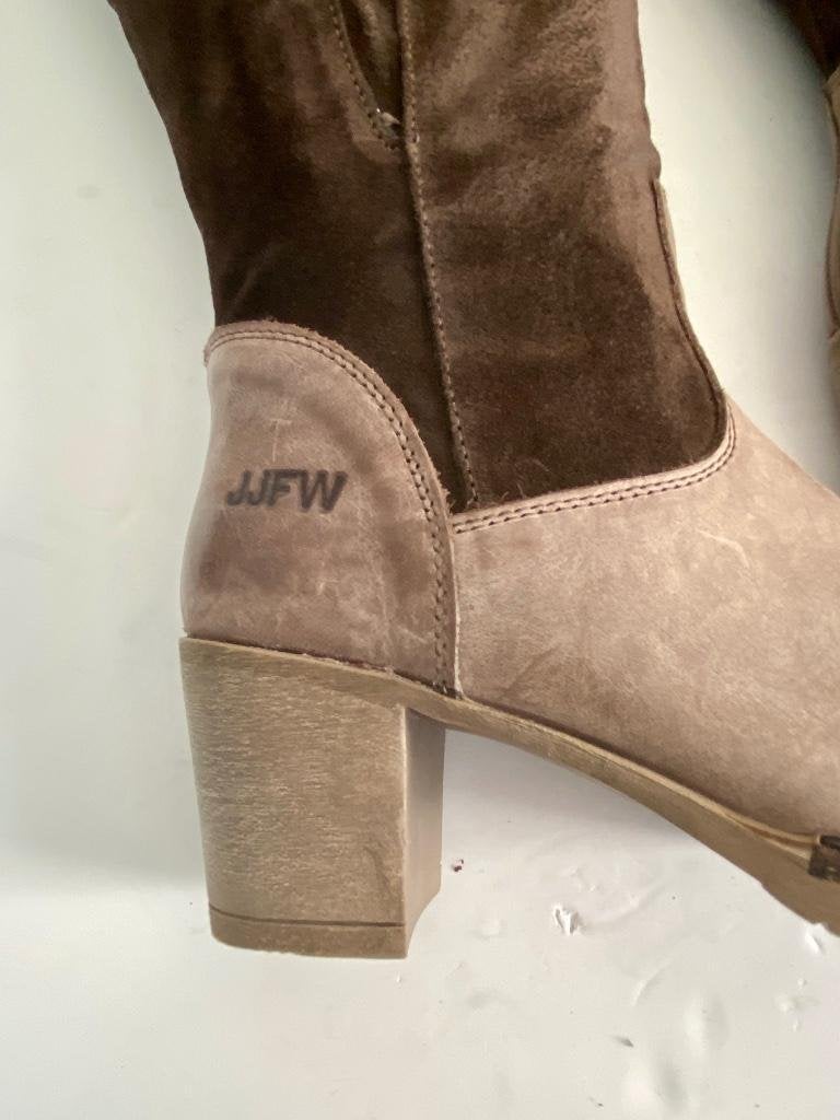 J477 JJFW maat 40 hoge leren laarzen leer bruin schoenen, Hoge laarzen, Bruin, JJFW, Ophalen of Verzenden