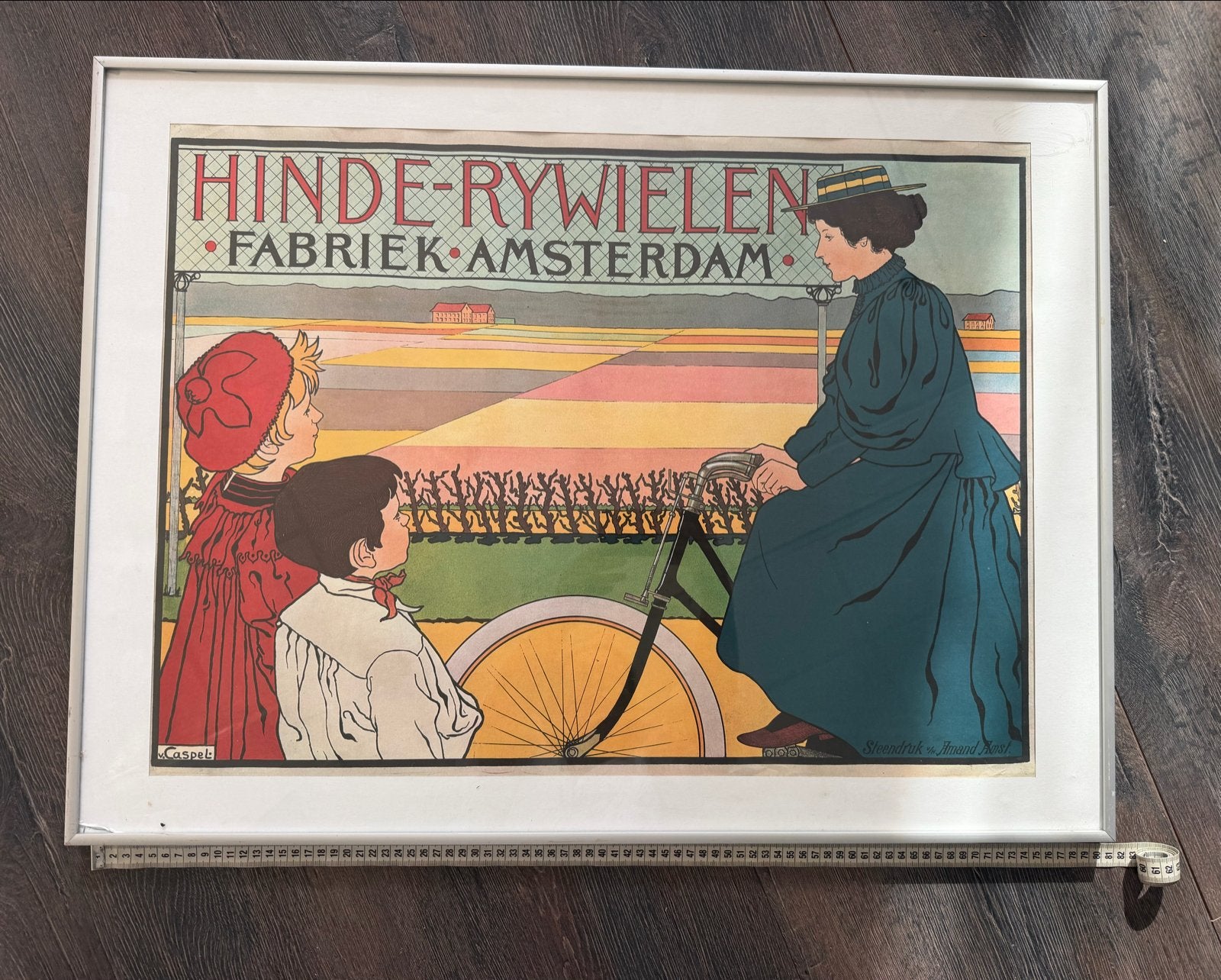 Art Nouveau poster Hinde-Rywielen Fabriek Amsterdam, Ingelijst, Ophalen of Verzenden, Overige onderwerpen, Lithografie