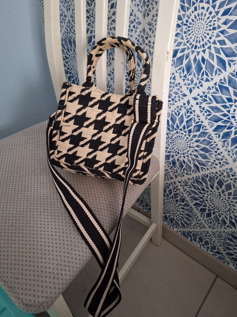 kleine damestas met pepitaruit, Ophalen of Verzenden, Zo goed als nieuw, Beige, Schoudertasje
