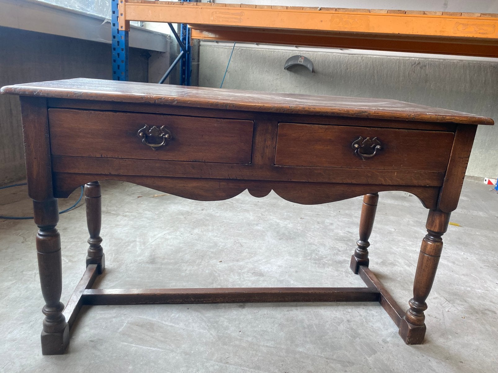 Antieke dressoir - haltafel met 2 lades, Gebruikt, 100 tot 150 cm, Antiek, Ophalen