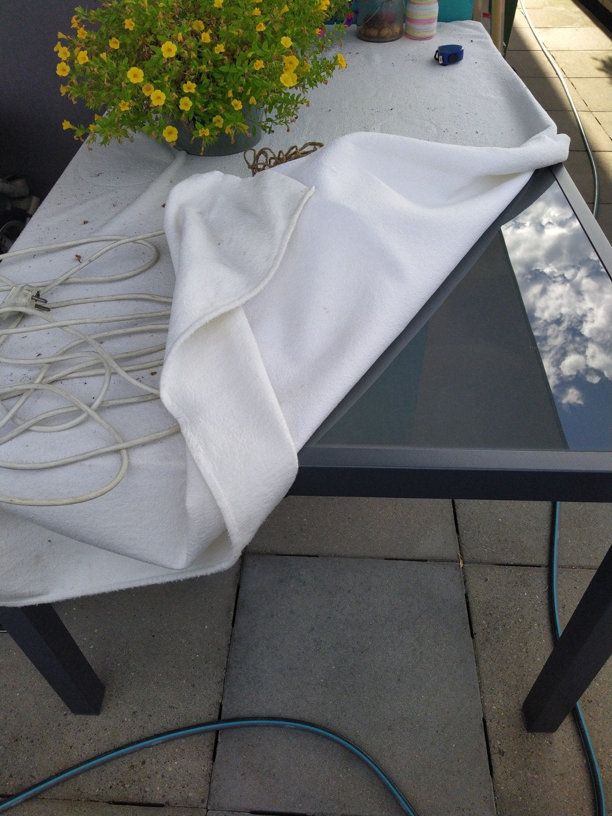 glazen buiten tafel, Ophalen, Zo goed als nieuw, Rechthoekig, Metaal