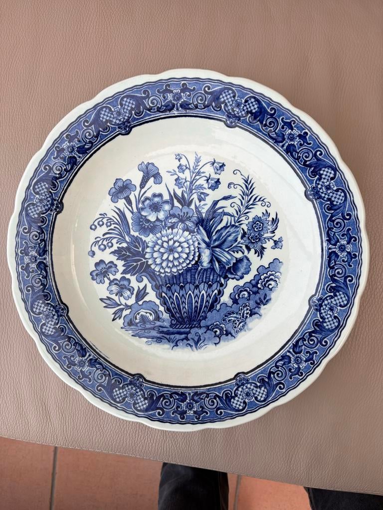 Boch Belgium Delfts Blauw Wandbord - Bloemmotief, Antiek en Kunst, Ophalen of Verzenden