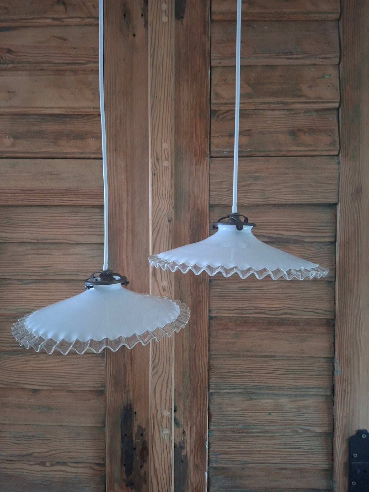 Opaline glazen hanglampen , vintage Wit glas lampen, Ophalen of Verzenden