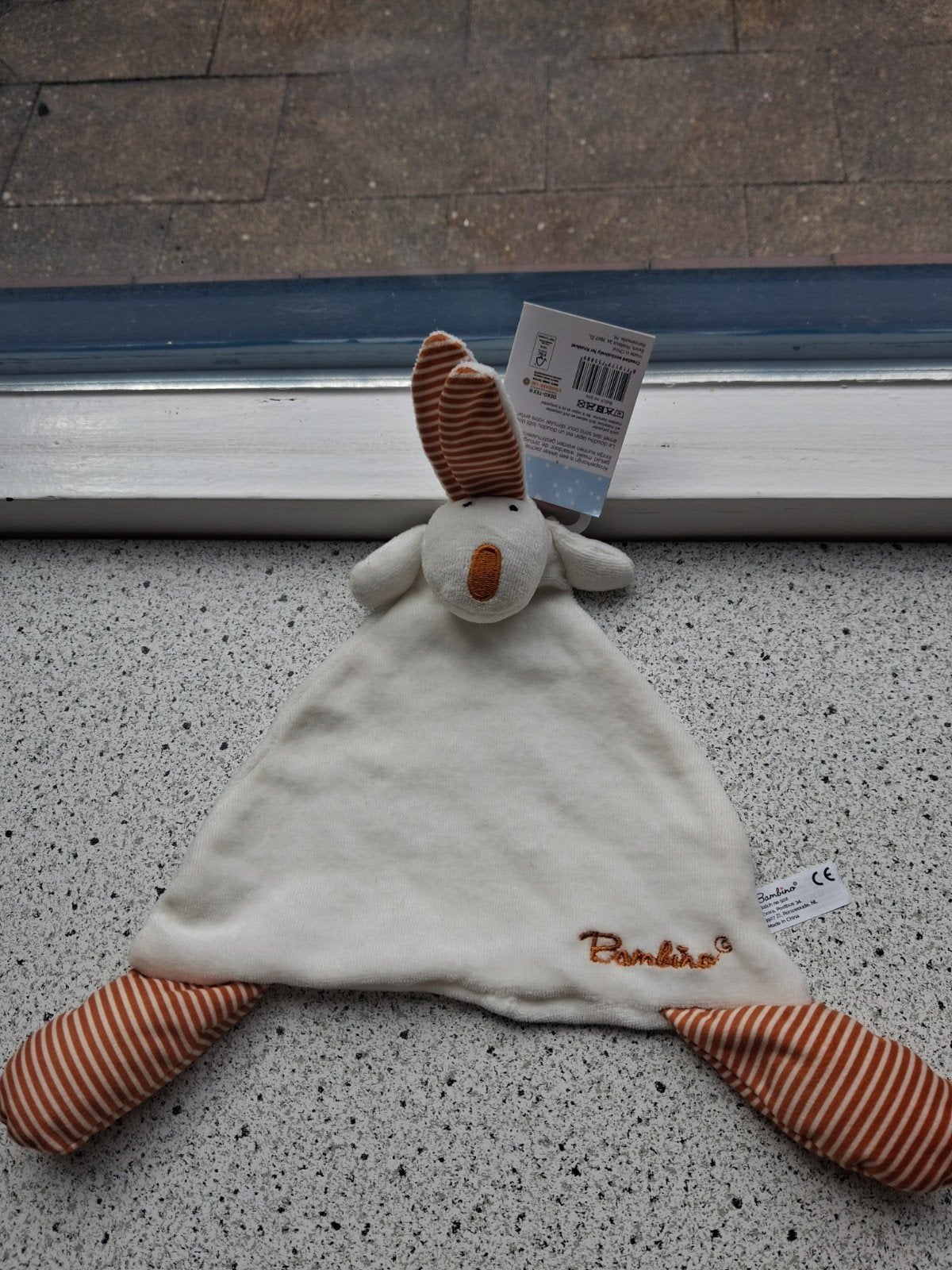 Knuffeldoek konijn merk Bambino Kruidvat wit bruine streep, Kinderen en Baby's, Speelgoed | Knuffels en Pluche, Ophalen of Verzenden